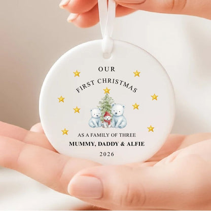 Personalised First Christmas As Family Of Three Christmas Bears Ornament