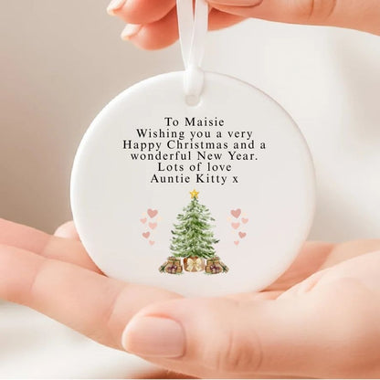 Personalised Custom Wording Watercolour Christmas Tree Bauble