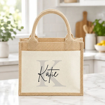 Personalised Monogram Initial & Name Jute Tote Bag