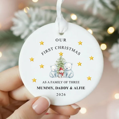 Personalised First Christmas As Family Of Three Christmas Bears Ornament