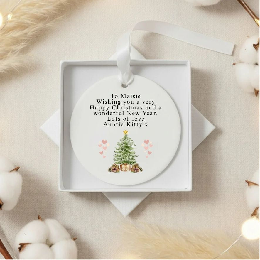 Personalised Custom Wording Watercolour Christmas Tree Bauble