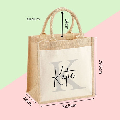 Personalised Monogram Initial & Name Jute Tote Bag