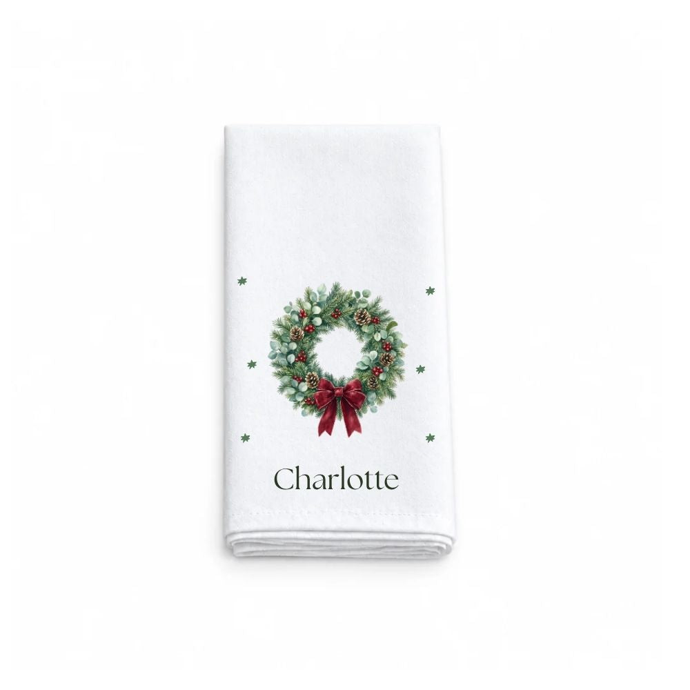Personalised Christmas Wreath Fabric Napkin | Christmas Cloth Napkin
