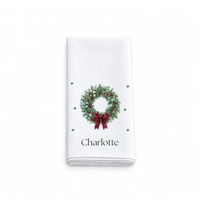 Personalised Christmas Wreath Fabric Napkin | Christmas Cloth Napkin