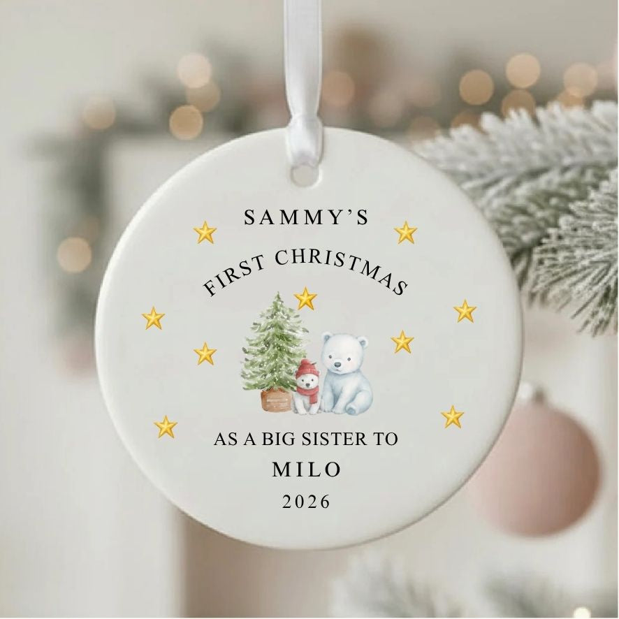 Personalised First Christmas As Big Brother/Sister Christmas Bauble