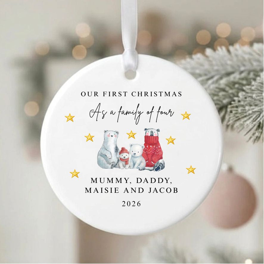 Personalised Family Of Three Four Five First Christmas Ceramic Bauble