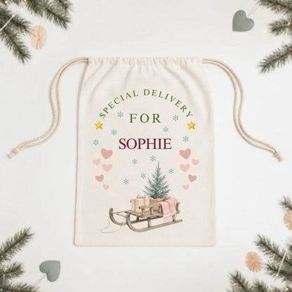 Personalised Linen Style Christmas Santa Sack - Traditional Scandi Style