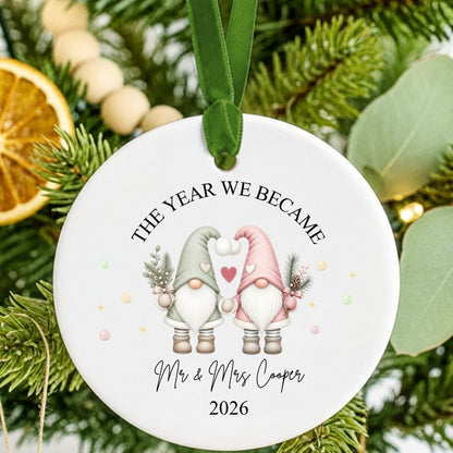 Personalised The Year We Became Mr & Mrs Gonk Christmas Bauble