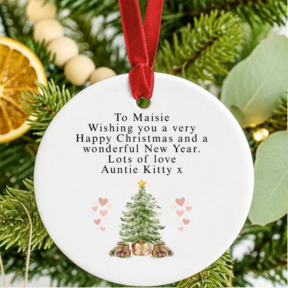Personalised Custom Wording Watercolour Christmas Tree Bauble