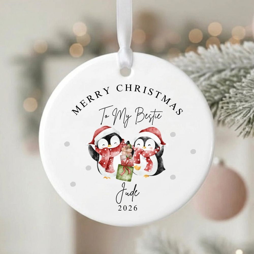 Personalised Merry Christmas Bestie Ceramic Ornament Gift