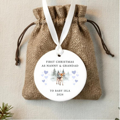 Personalised First Christmas As Nanny & Grandad Ceramic Christmas Bauble