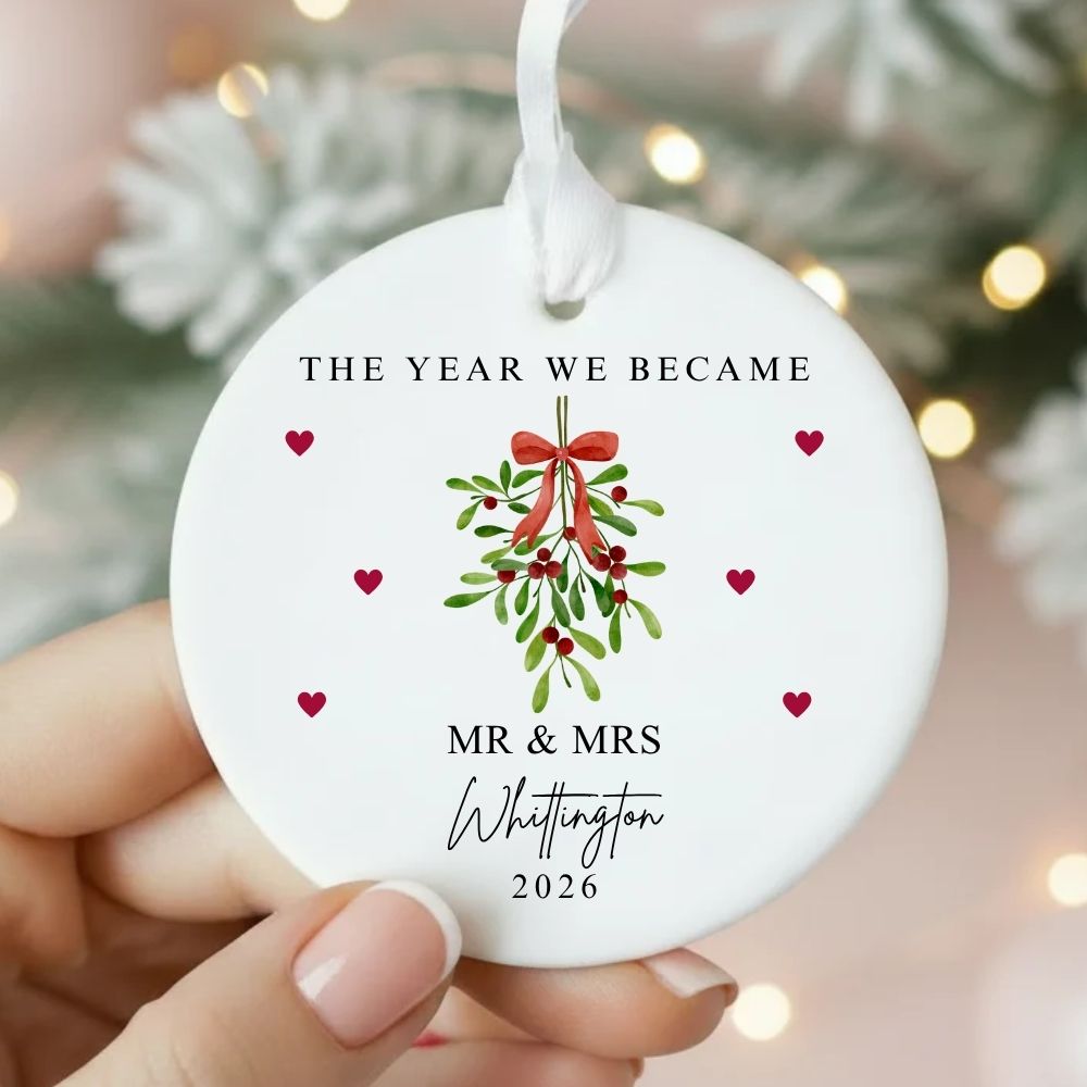 Personalised The Year We Became Mr & Mrs Ceramic Christmas Bauble Gift