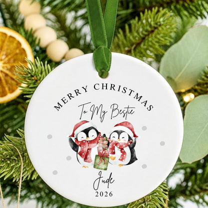 Personalised Merry Christmas Bestie Ceramic Ornament Gift