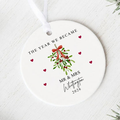 Personalised The Year We Became Mr & Mrs Ceramic Christmas Bauble Gift