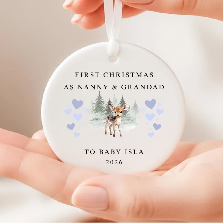 Personalised First Christmas As Nanny & Grandad Ceramic Christmas Bauble