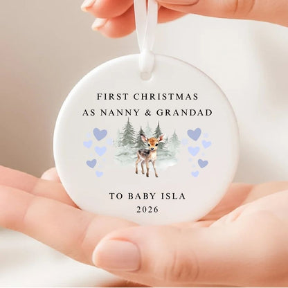 Personalised First Christmas As Nanny & Grandad Ceramic Christmas Bauble