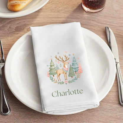 Personalised Scandi Whimsical Christmas Fabric Napkin | Woodland Christmas Cloth Napkin