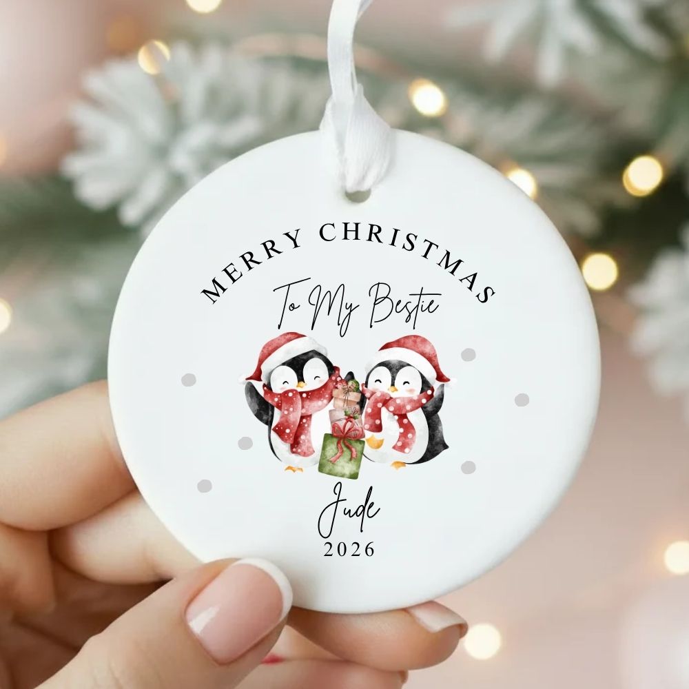 Personalised Merry Christmas Bestie Ceramic Ornament Gift