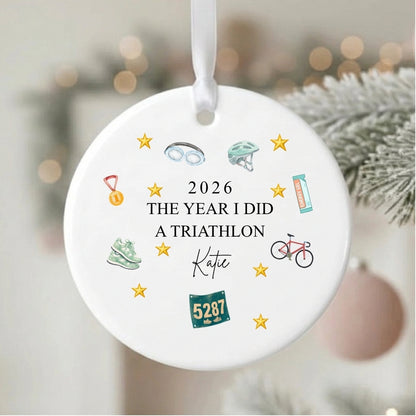 Personalised The Year I Did A Triathlon Ceramic Christmas Bauble Gift