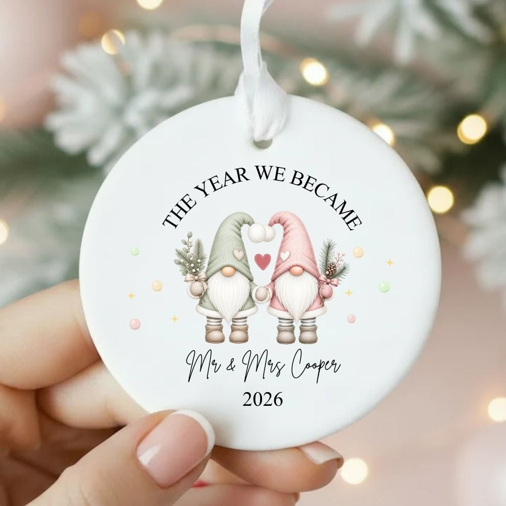 Personalised The Year We Became Mr & Mrs Gonk Christmas Bauble