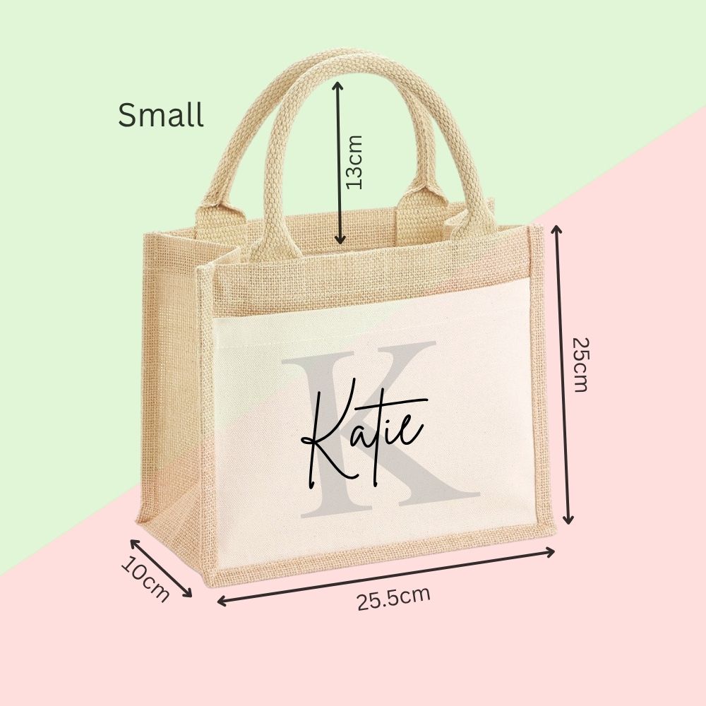 Personalised Monogram Initial & Name Jute Tote Bag