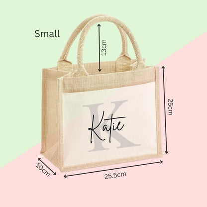 Personalised Monogram Initial & Name Jute Tote Bag