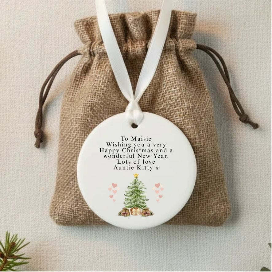 Personalised Custom Wording Watercolour Christmas Tree Bauble