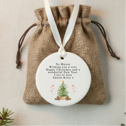 Personalised Custom Wording Watercolour Christmas Tree Bauble