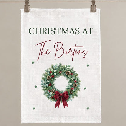 Personalised Christmas At The Custom Name Tea Towel Gift