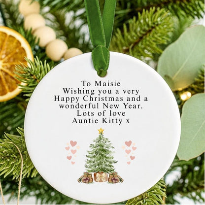 Personalised Custom Wording Watercolour Christmas Tree Bauble