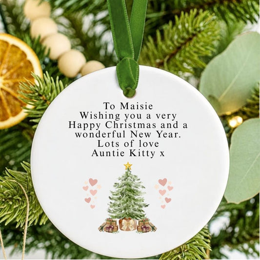 Personalised Custom Wording Watercolour Christmas Tree Bauble