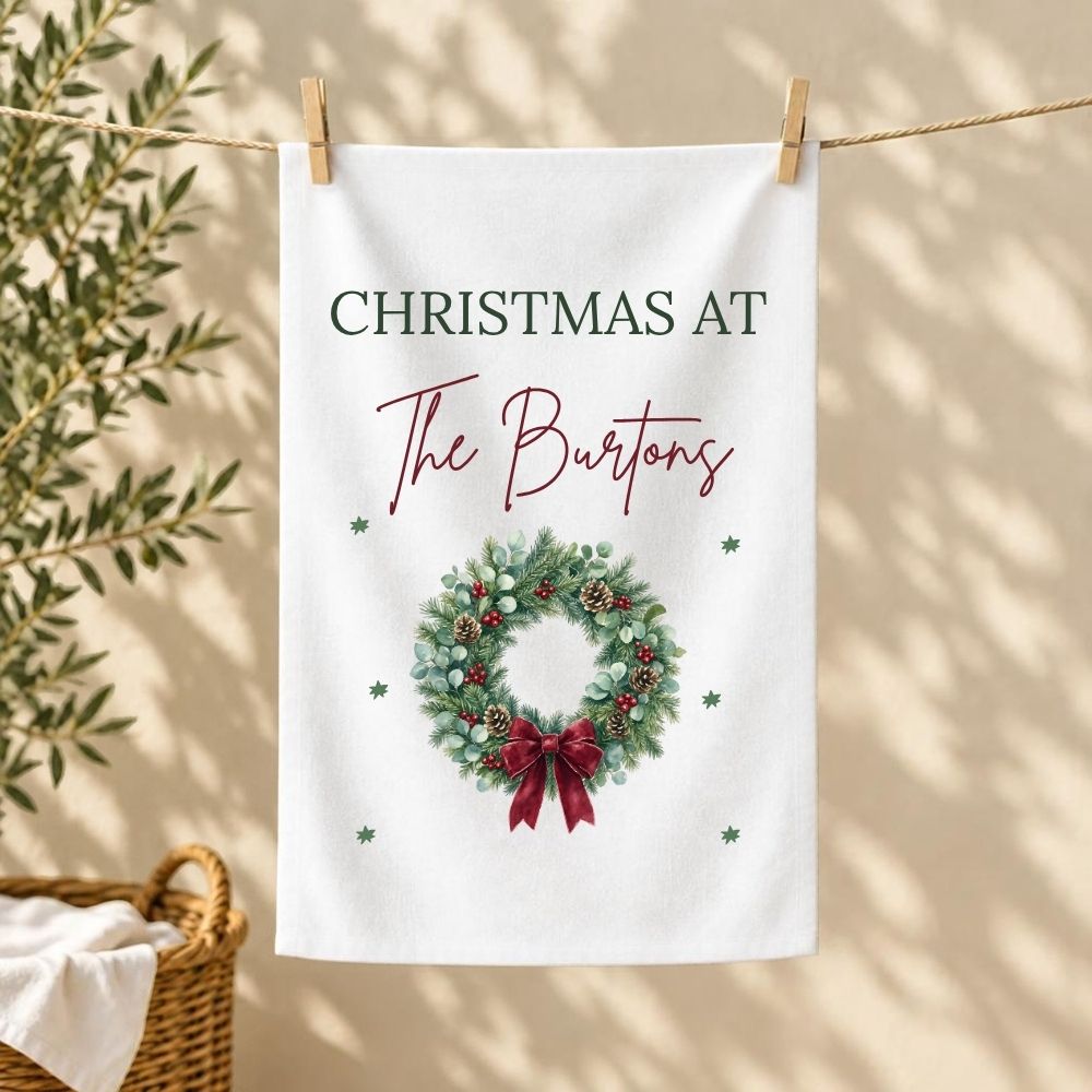 Personalised Christmas At The Custom Name Tea Towel Gift