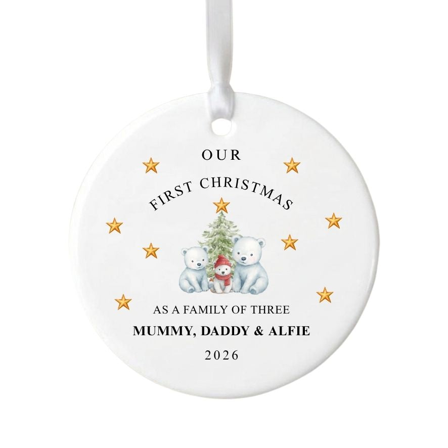Personalised First Christmas As Family Of Three Christmas Bears Ornament