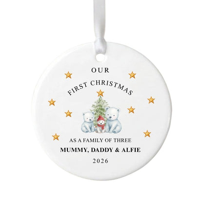 Personalised First Christmas As Family Of Three Christmas Bears Ornament