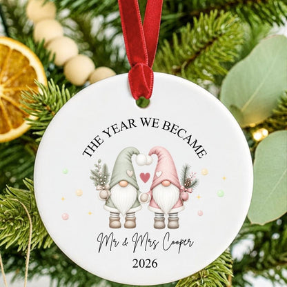 Personalised The Year We Became Mr & Mrs Gonk Christmas Bauble
