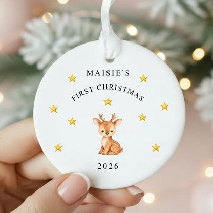 Personalised Baby's First Christmas Deer Ceramic Keepsake Bauble Gift
