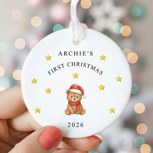 Personalised Cute Bear Baby's 1st Christmas Bauble