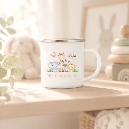 Personalised Childs Safari Animals Enamel Mug