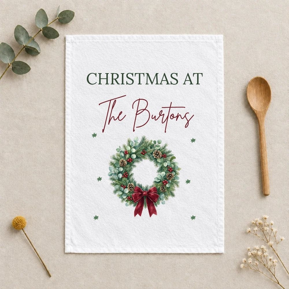 Personalised Christmas At The Custom Name Tea Towel Gift