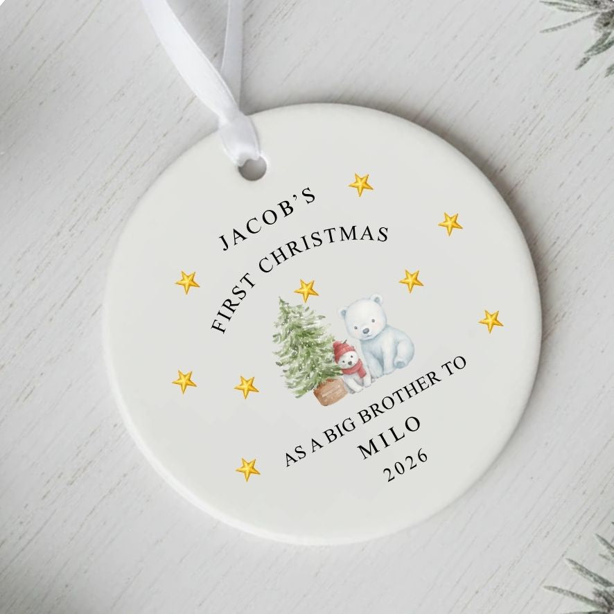Personalised First Christmas As Big Brother/Sister Christmas Bauble