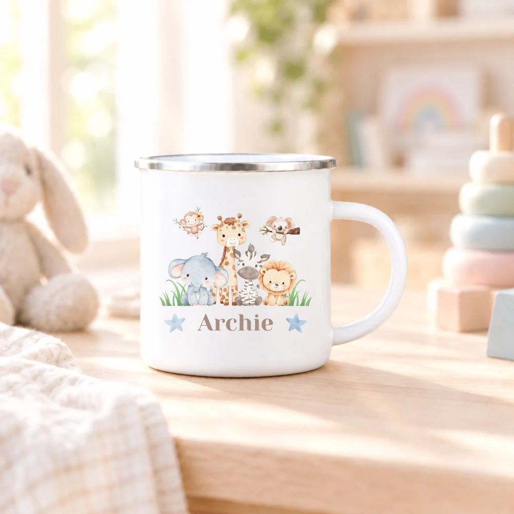 Personalised Childs Safari Animals Enamel Mug