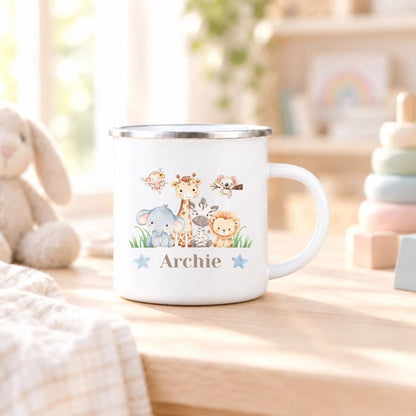 Personalised Childs Safari Animals Enamel Mug