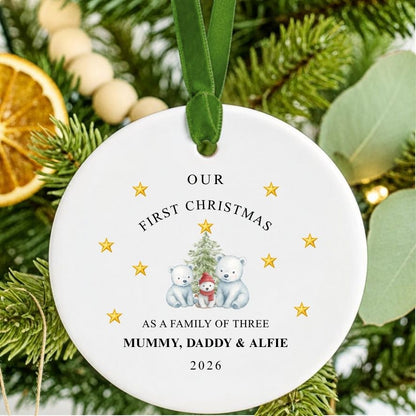 Personalised First Christmas As Family Of Three Christmas Bears Ornament
