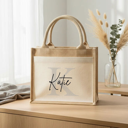 Personalised Monogram Initial & Name Jute Tote Bag