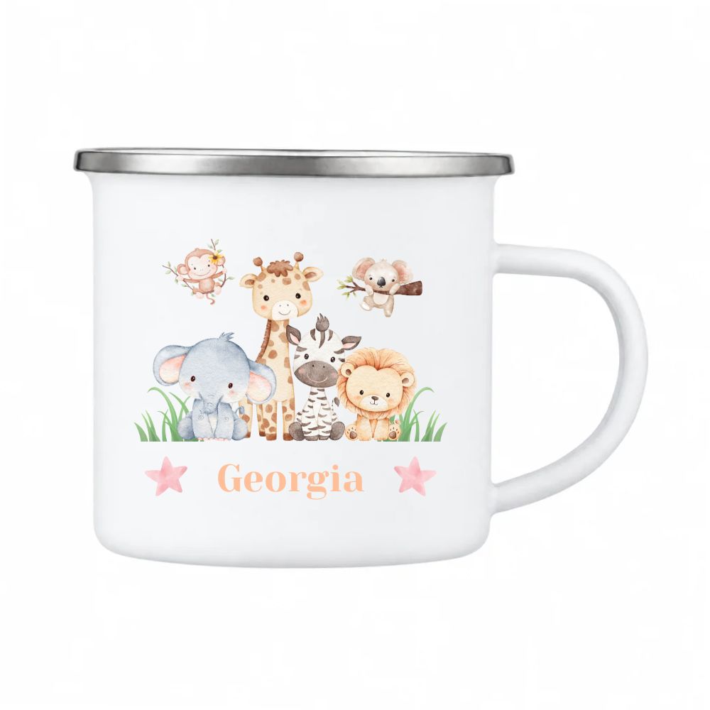 Personalised Childs Safari Animals Enamel Mug