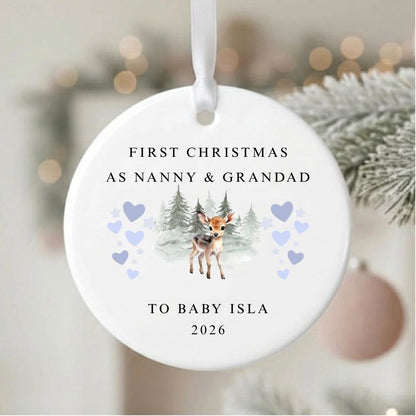 Personalised First Christmas As Nanny & Grandad Ceramic Christmas Bauble