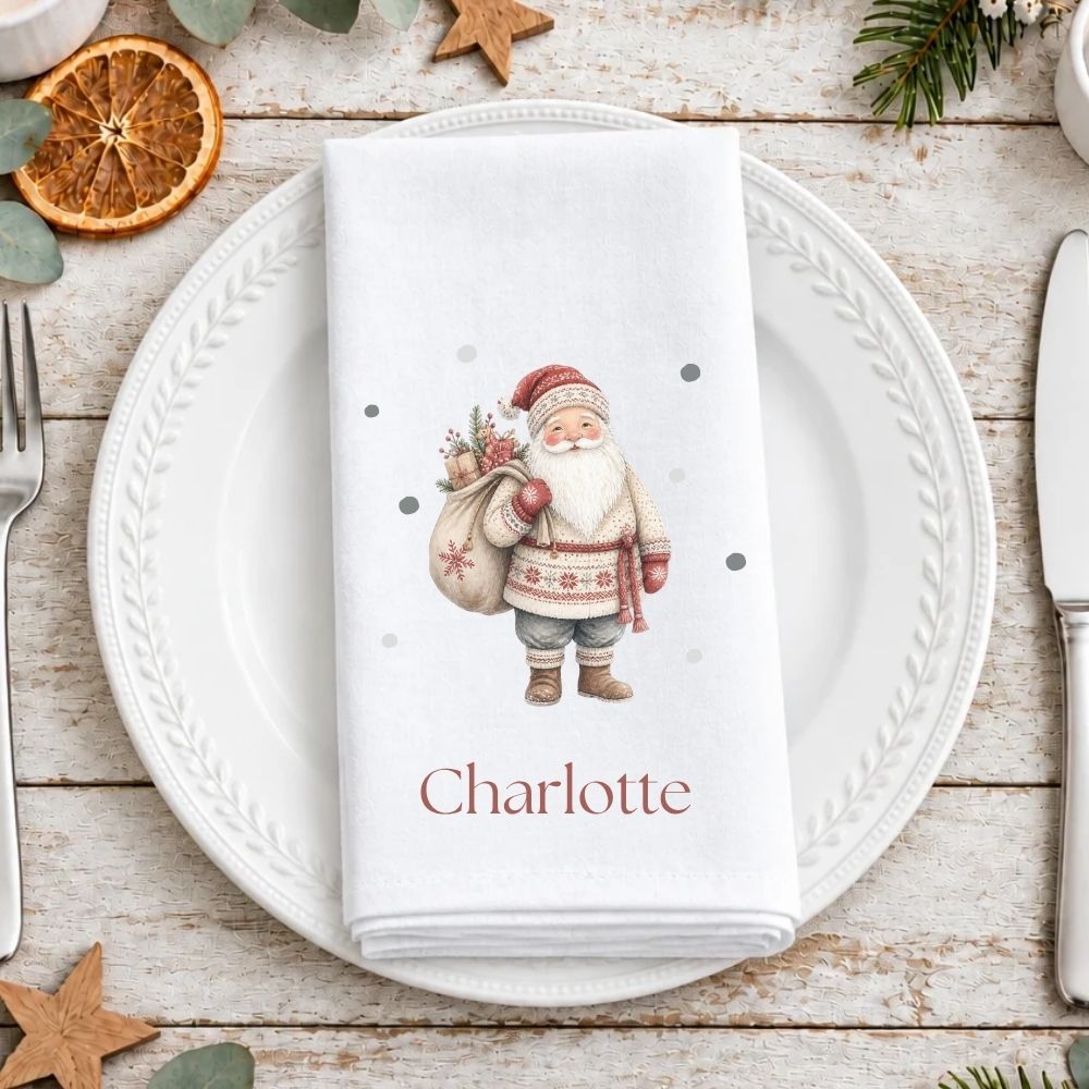 Personalised Scandi Santa Claus Fabric Napkin | Christmas Cloth Napkin