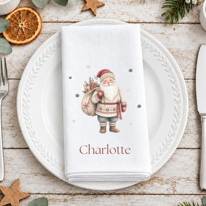 Personalised Scandi Santa Claus Fabric Napkin | Christmas Cloth Napkin