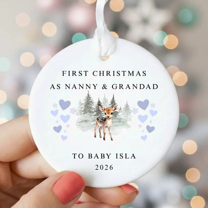 Personalised First Christmas As Nanny & Grandad Ceramic Christmas Bauble