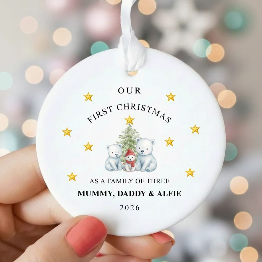Personalised First Christmas As Family Of Three Christmas Bears Ornament